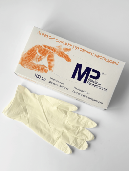 Рукавички латексні без пудри (розмір М) 3,5 г/м² Medical Professional, 100шт