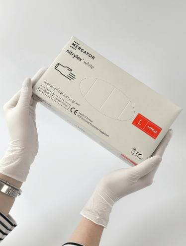 Перчатки нитриловые (размер L) белые 3,5г Mercator, 100 шт