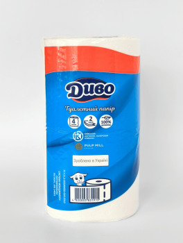 Туалетная бумага Диво, 2-слойная белая (4 рул/уп)