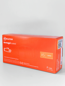 Перчатки латексные без пудры (размер XS) 5,5г/м² MERCATOR Dermagel Coated, 100шт
