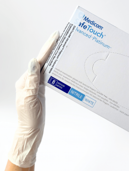 Перчатки нитриловые (размер М) белые 4г Medicom, 100 шт/уп