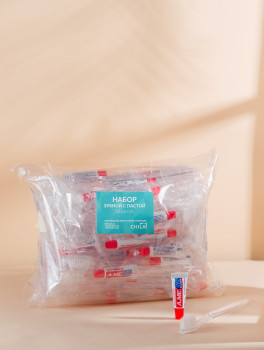 Зубной набор в пакете (одноразовая щётка+паста)