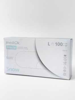 Рукавички нітрилові (розмір L) білі 3,5г mediOk Nitrile Snow, 100 шт