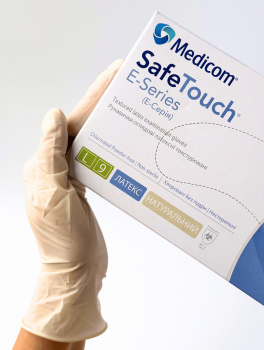 Перчатки латексные без пудры (размер L) 5,5г/м² MEDICOM, 100шт