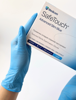 Рукавички нітрилові (розмір М) блакитні 3,5г Medicom, 100 шт