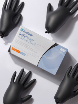 Перчатки нитриловые (размер S) черные 5г Medicom, 100 шт