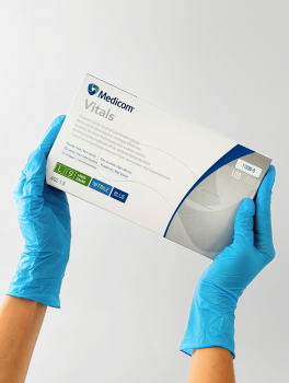 Рукавички нітрилові (розмір L) блакитні 3г Medicom Vitals, 100 шт