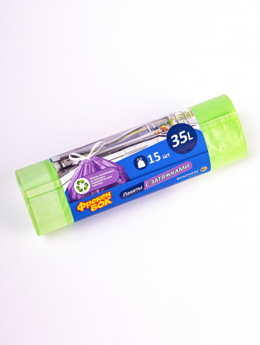 Пакеты для мусора с затяжкой 35л/15шт HD, Фрекен Бок (зеленые)