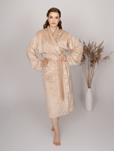 Халат плюшевый бежевый для гостиниц и спа, размер M (46-48)