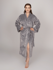 Халат плюшевый серый для гостиниц и спа, размер M (46-48)