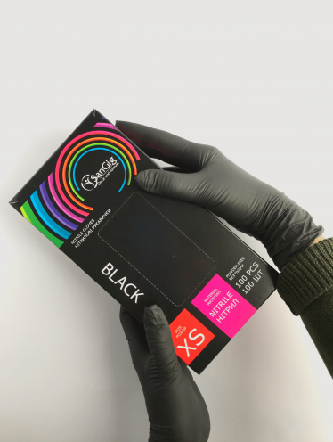 Перчатки нитриловые (размер XS) черные 4г "SanGig", 100 шт