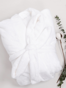 Халат плюшевый белый для гостиниц и спа, размер ХL (50-52)