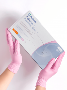 Перчатки нитриловые, розовые (плотность 4 г/м²) MEDICOM, 100шт/уп, размер XS