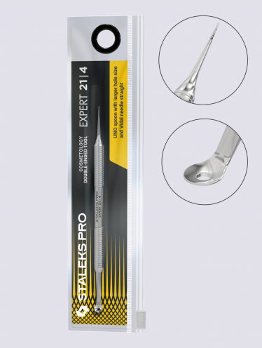 Ложка косметологическая двусторонняя Staleks Pro Expert 21 Type 4 (Уно с увеличенным размером отверстия + игла Видаля)