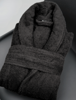 Халат махровый для гостиниц и спа, черный (плотность 400 г/м²), размер М (44-46), Украина