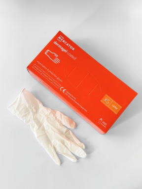 Перчатки латексные без пудры (размер XS) 5,5г/м² MERCATOR Dermagel Coated, 100шт