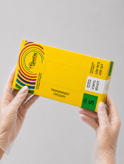 Рукавички вінілові (розмір S) прозорі SanGig, 100 шт